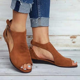 Wedges mit Knöchelriemen und Peep-Toe-Keilabsatz